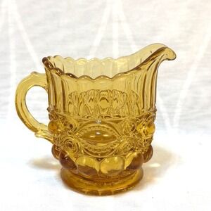 Vintage Mosser Eye Winker Pattern Yellow Amber Gold Glass Creamer Pitcher EUC
